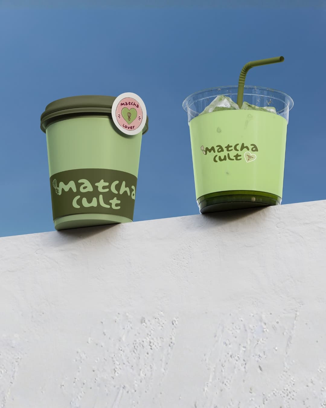 Hot and iced takeaway cups on a sunlit ledge